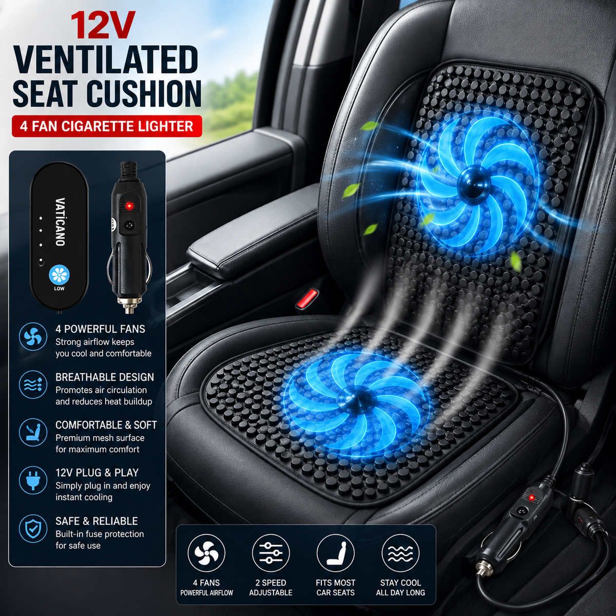 Car Seat Ventilation Cushion Breathable Car 12v Seat Cushion